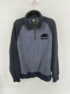 Roots Men's Heather Navy Quarter-Zip Pullover Sweater